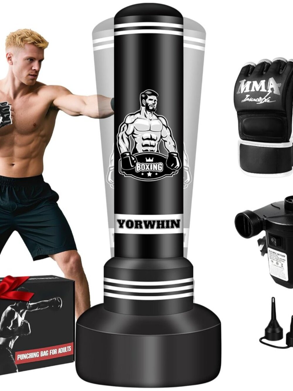 Heavy Punching Bag with Stand Adults Teens, 70" Freestanding Punching Bag with B